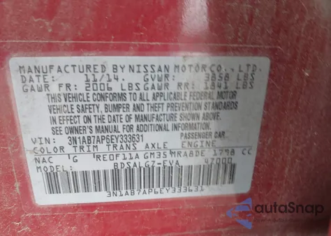 2014 Nissan Sentra Sl из США, поврежденный, VIN 3N1AB7AP6EY333631